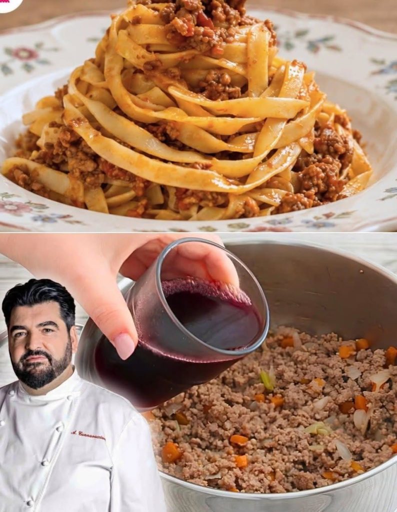 Cannavacciuolos Tagliatelle Bolognese ist ein Rezept aus dem Buch „Il meglio di Antonino“ (Das Beste von Antonino) des Sternekochs Antonino Cannavacciuolo, einer bekannten Persönlichkeit des italienischen Fernsehens. Das Gericht wird mit frischen Eier-Tagliatelle zubereitet, die aus Mehl, Hartweizengrieß, Eigelb und nativem Olivenöl extra hergestellt werden. Darauf kommt ein reichhaltiges und herzhaftes Ragù aus Rinderhackfleisch, Pancetta, Tomatenpüree, Rotwein, Gemüsebrühe und aromatischem Gemüse. Das Ergebnis ist eine schmackhafte und herzhafte Vorspeise, perfekt für ein Sonntagsessen mit der Familie. Das Gericht wird mit frischen Eier-Tagliatelle zubereitet, die aus Mehl, Grieß, Eigelb und nativem Olivenöl extra hergestellt werden. Darauf kommt ein reichhaltiges und herzhaftes Ragù aus Rinderhackfleisch, Pancetta, Tomatenpüree, Rotwein, Gemüsebrühe und aromatischem Gemüse. Das Ergebnis ist eine schmackhafte und sättigende Vorspeise, perfekt für ein Sonntagsessen mit der Familie.