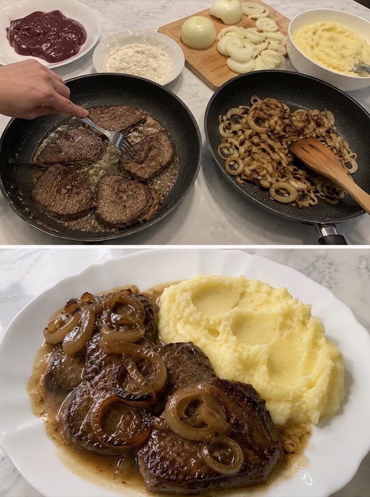 Der Duft von Zwiebeln in der Pfanne weckt sofort Erinnerungen an Omas Küche und vergangene Sonntage. Diese Leber mit Zwiebeln ist zart gebraten und mit goldbraunen, süßen Zwiebeln überzogen – genau wie früher. Herzhaft, saftig, aromatisch und mit jedem Bissen ein Hauch Nostalgie. Schnell zubereitet und im Nu auf dem Tisch. Ein Bissen, und Sie sind gedanklich wieder bei Oma.